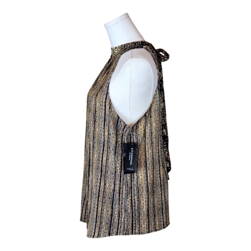 Liverpool Striped Halter Top S Bohemian Chic High Neck Tie Back Sleeveless NWT - Picture 3 of 9